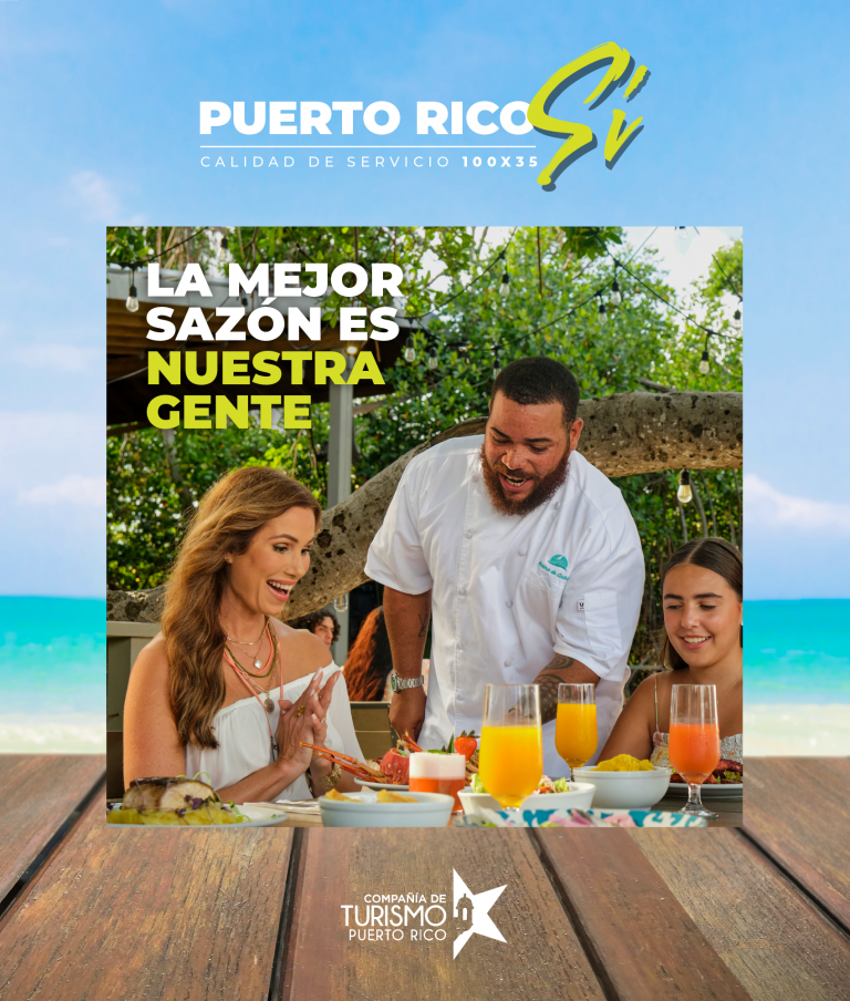 Prensa Desiree Lowry Logo Puerto Rico Sí Calidad de servicio 100x35. La mejor sazón es nuestra gente