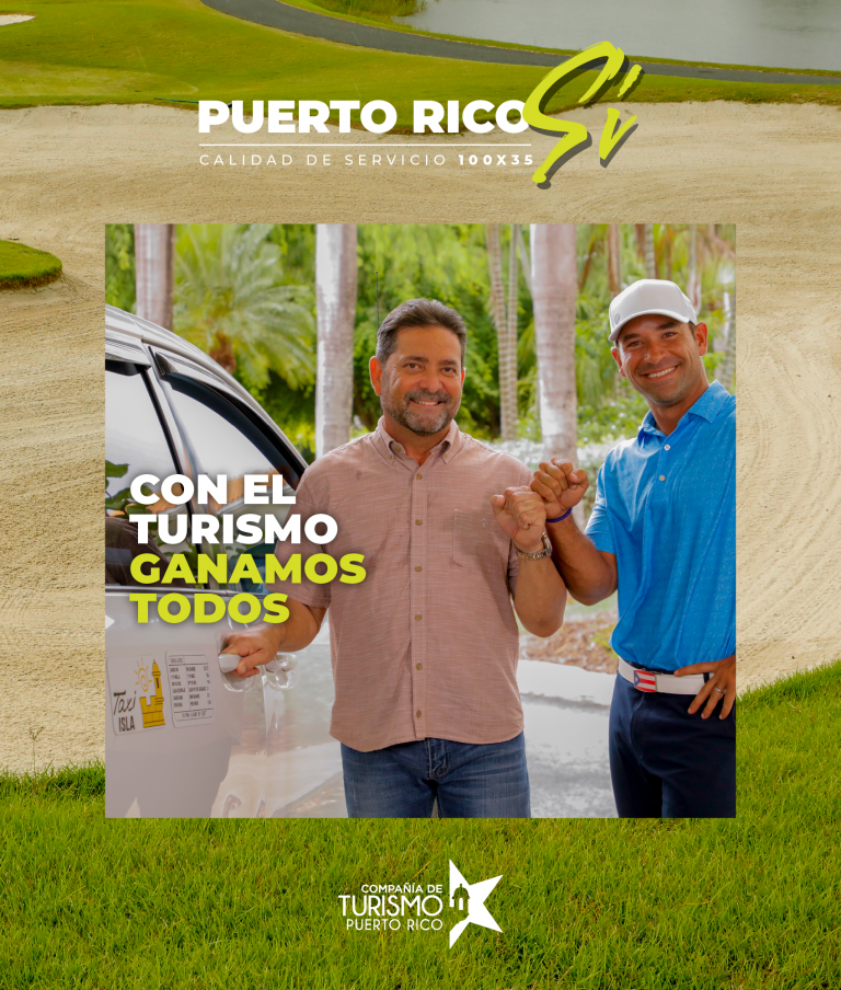 Prensa Rafa Campos, Logo Puerto Rico Sí: Calidad de servicio 100x35. Con el turismo ganamos todos